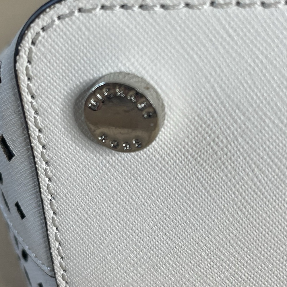 Michael Kors White Perforated‎ Leather Tote Bag MK Charm - Picture 11 of 15